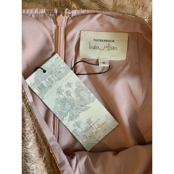 NWT Tuckernuck x India Hicks Gold Metallic London Midi Holiday Skirt Size 10 - Picture 6 of 7
